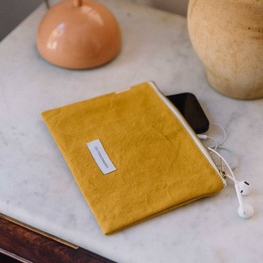 Small Pouch in Organic Saffron Yellow Cotton Canvas