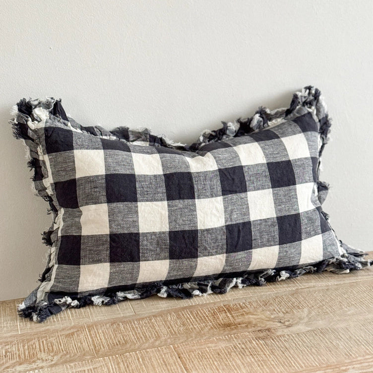 Hallie Navy Check Cushion Cover 50x30 – Ruffled Edge