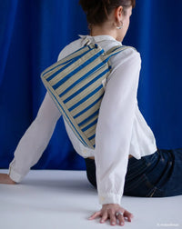 Thumbnail for Stories Ltd Edition Stroller Organiser and Mini Bag Green Blue Stripes