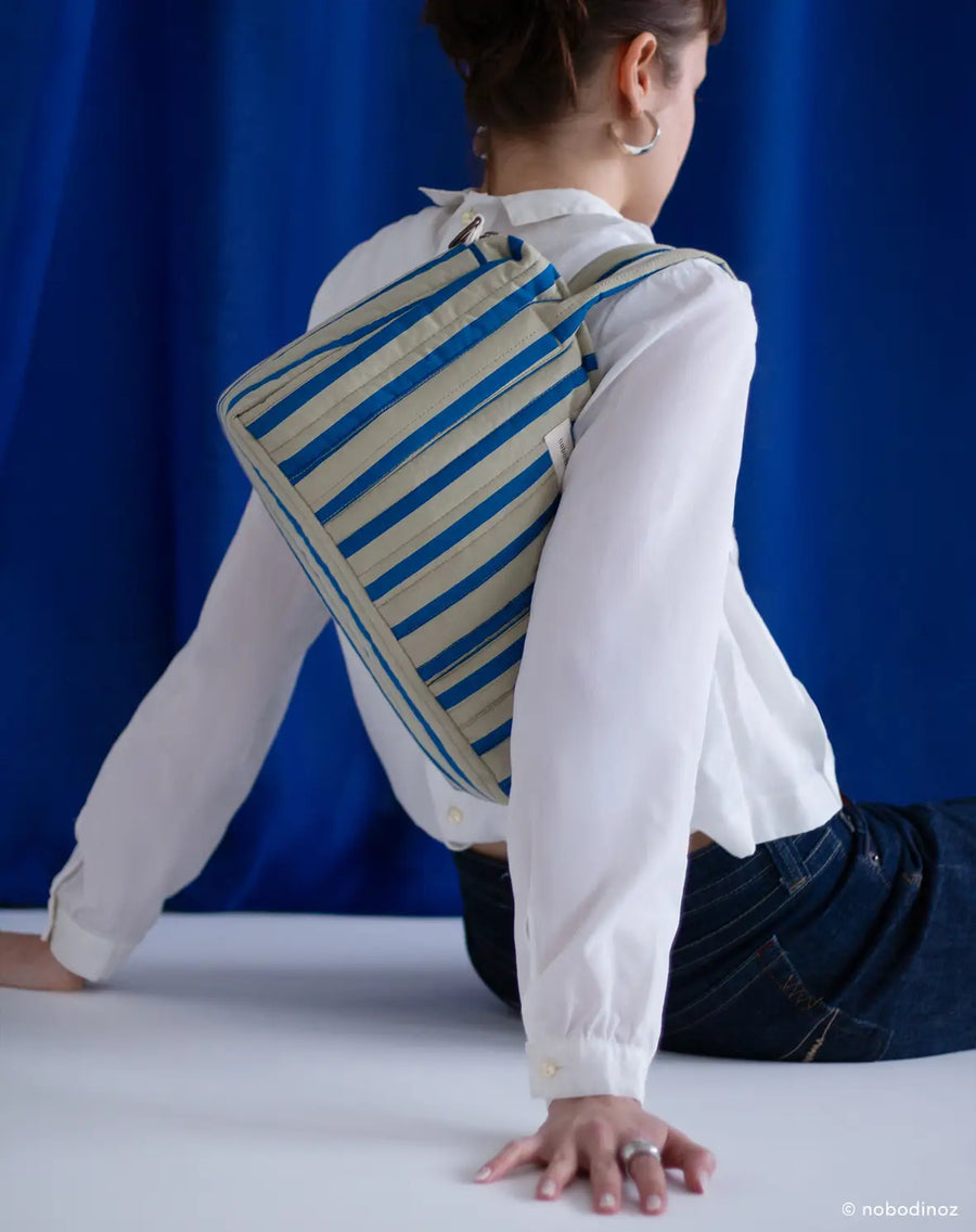 Stories Ltd Edition Stroller Organiser and Mini Bag Green Blue Stripes