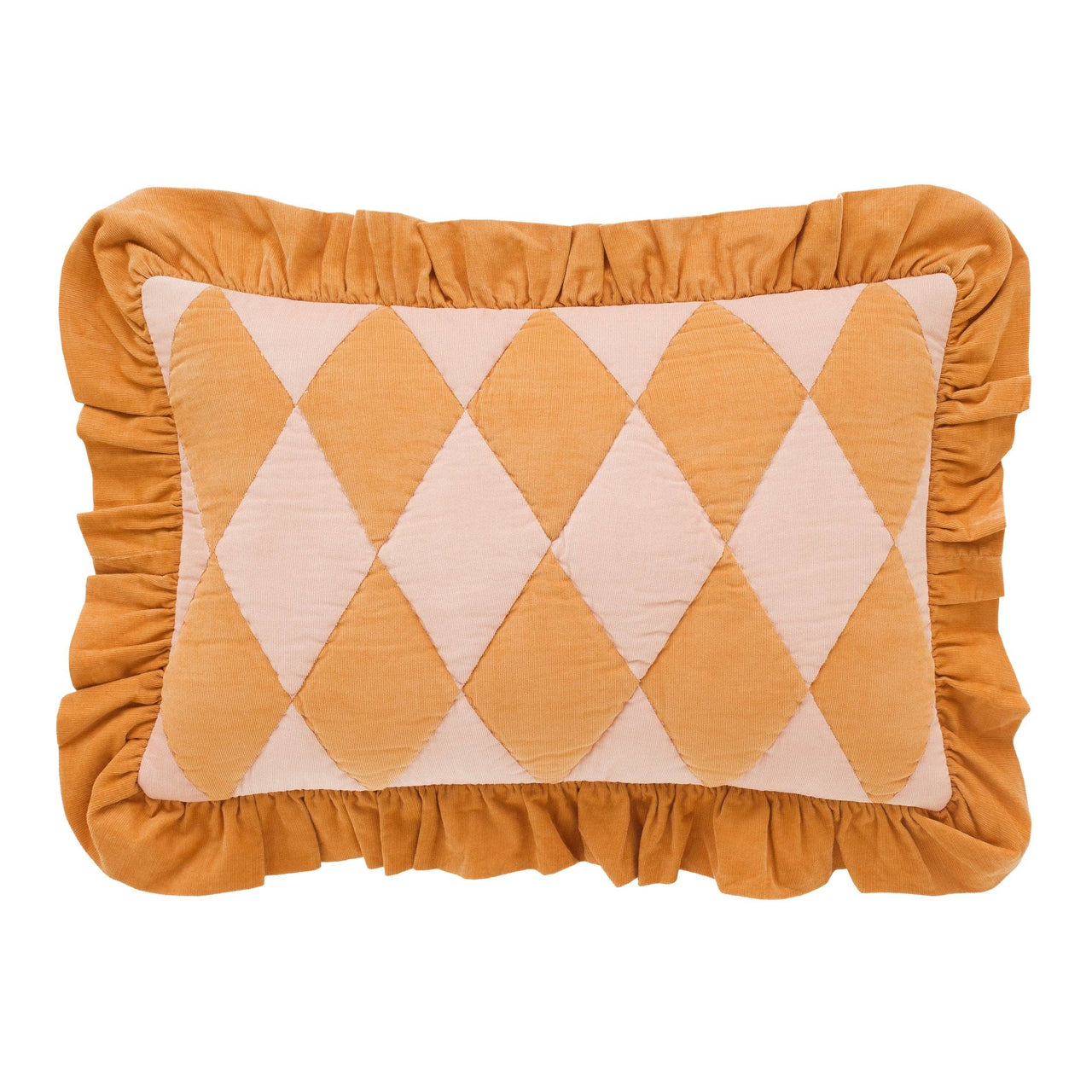 Harlequin cord cushion, mustard/peach