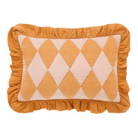 Thumbnail for Harlequin cord cushion, mustard/peach