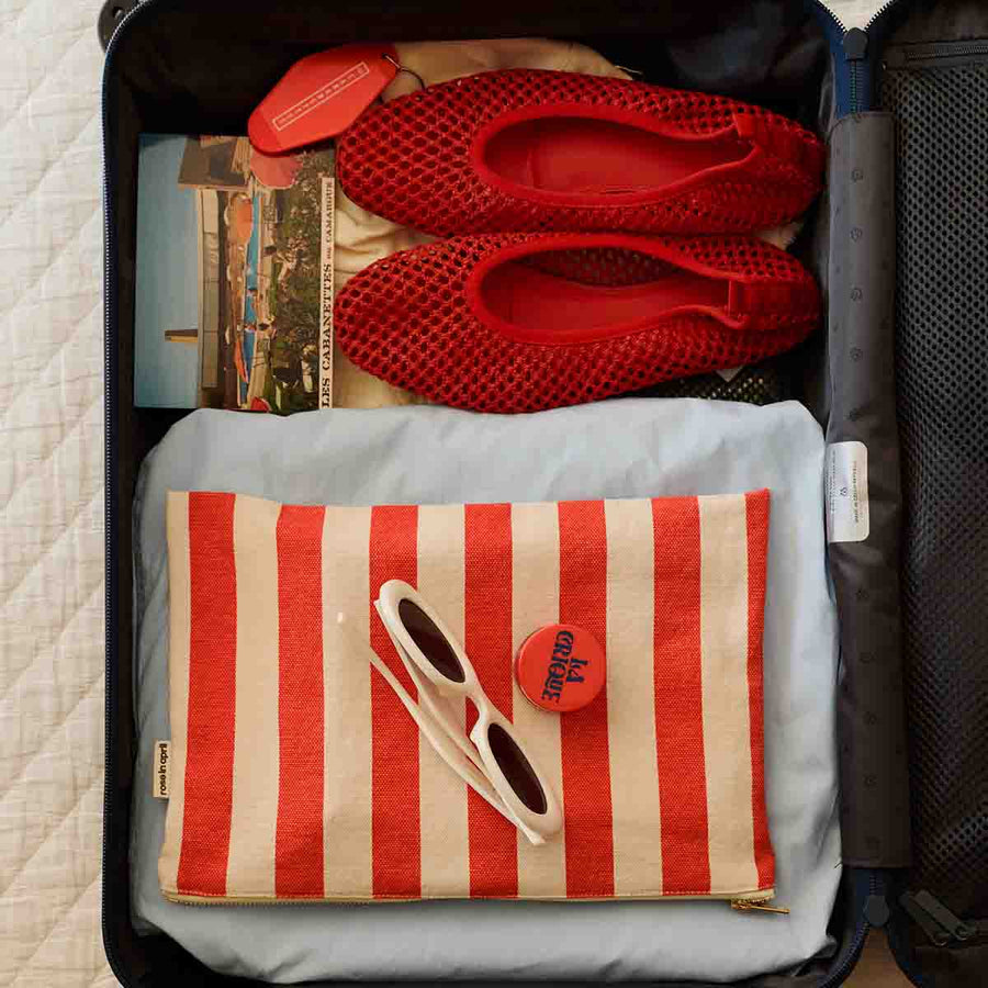 LILI FLAT POUCH STRIPES GREIGE / TOMATO