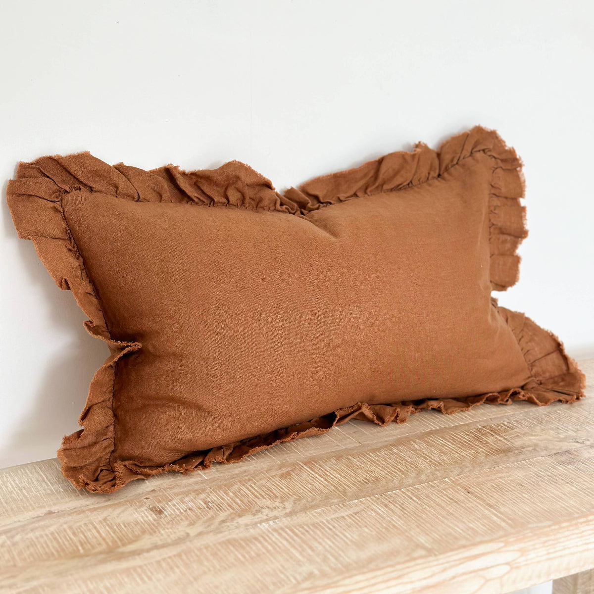 Hallie Ruffled Linen Cushion 50x30 – Rust