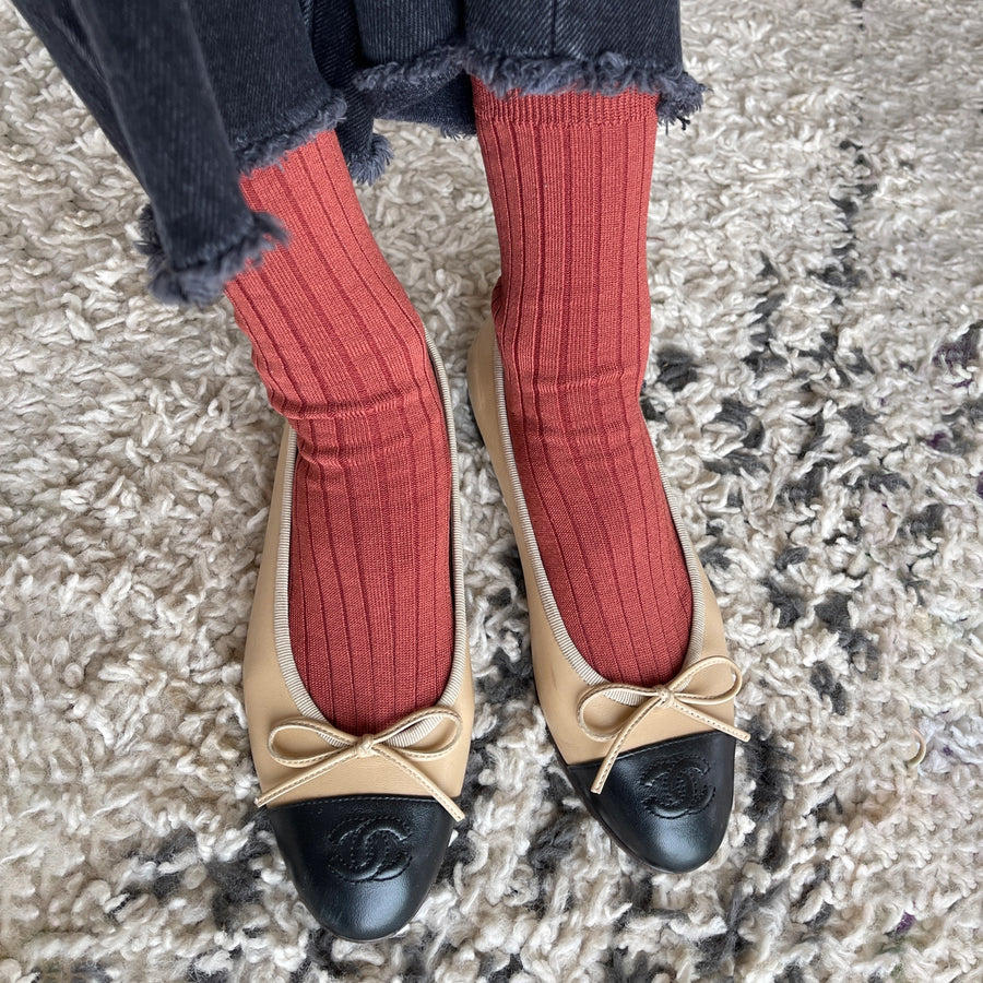 Le bon shoppe Her Socks - Mercerized Combed Cotton Rib Terraotta