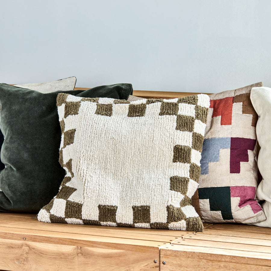 Cushion, HDChess, Green;Off-white