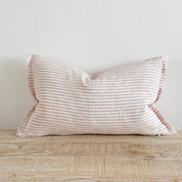 Thumbnail for Esmee Fringed Linen Cushion 50x30 – Pink & Cream Stripe