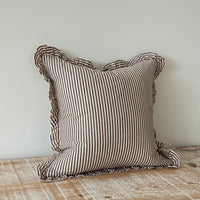 Thumbnail for Darcy Ruffle Cotton Cushion 45x45 - Dark Brown Stripe