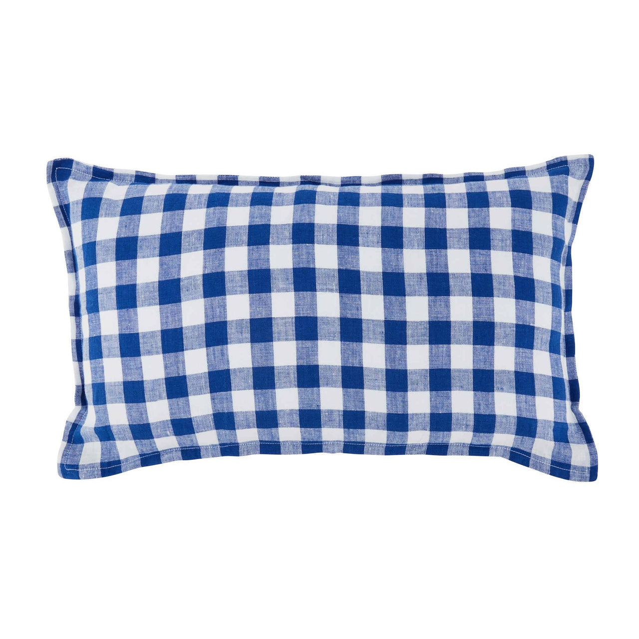 Blue and white checkered pillow on a white background
