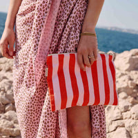 Thumbnail for LILI FLAT POUCH STRIPES TOMATO / CANDY PINK: TOMATO / CANDY PINK