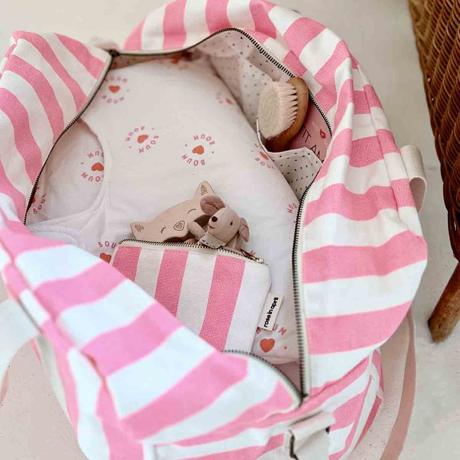 RAPHAEL DIAPER BAG - WEEKEND BAG STRIPES NEON PINK: NEON PINK / Stripe / L22*W42*H28