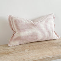 Thumbnail for Esmee Fringed Linen Cushion 50x30 – Pink & Cream Stripe