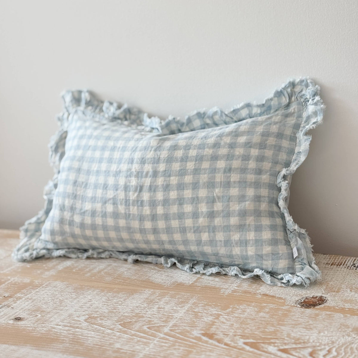 Hallie Light Blue Gingham Cushion 50x30