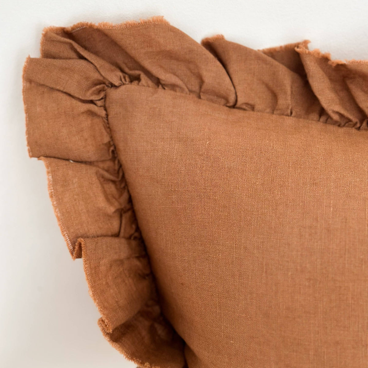 Hallie Ruffled Linen Cushion 50x30 – Rust