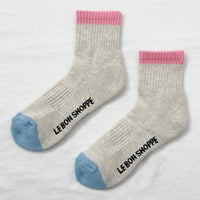 Thumbnail for Le Bon Shoppe Girlfriend Socks: Colour Block Grey Pink