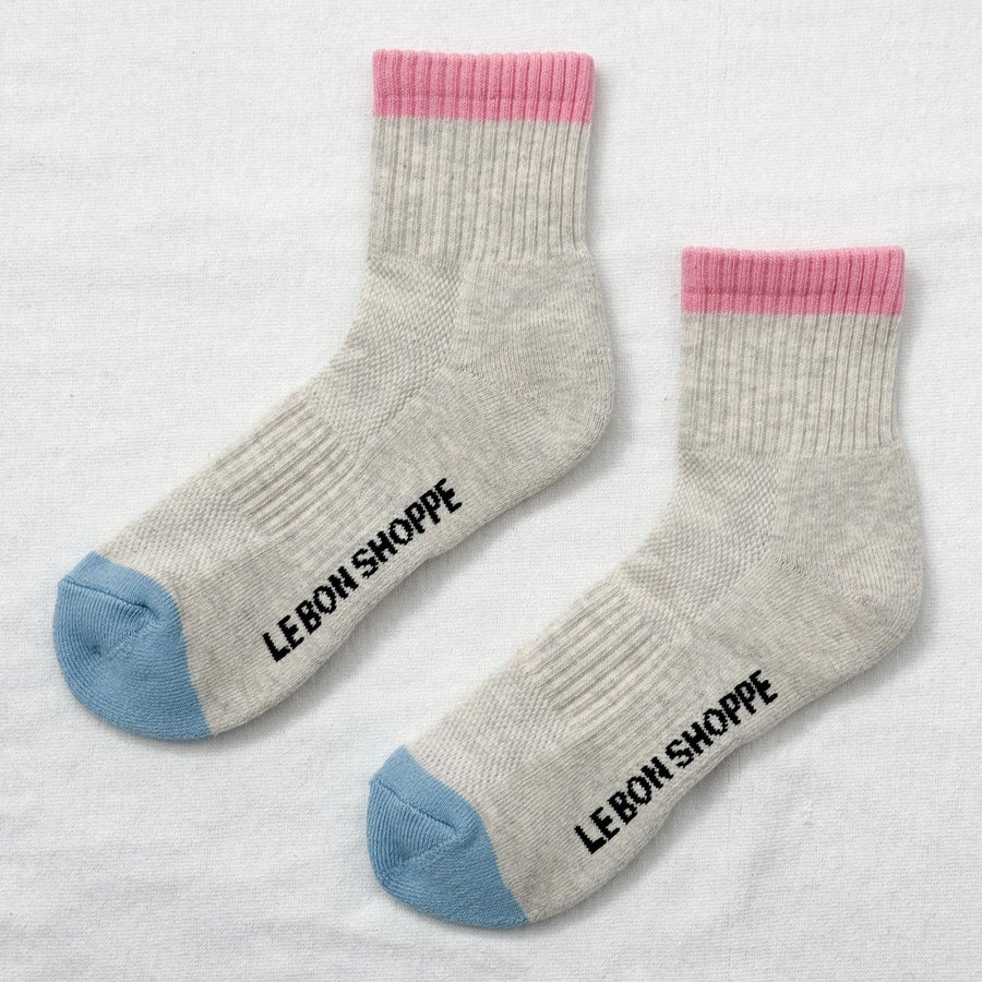 Le Bon Shoppe Girlfriend Socks: Colour Block Grey Pink
