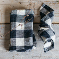 Thumbnail for Midnight 100% Linen Gingham Set of 4 Napkins
