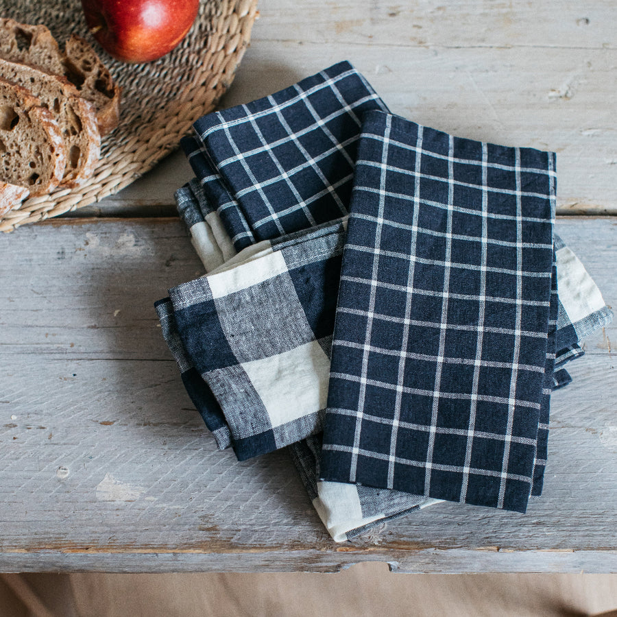Midnight Grid 100% Linen Set of 4 Napkins