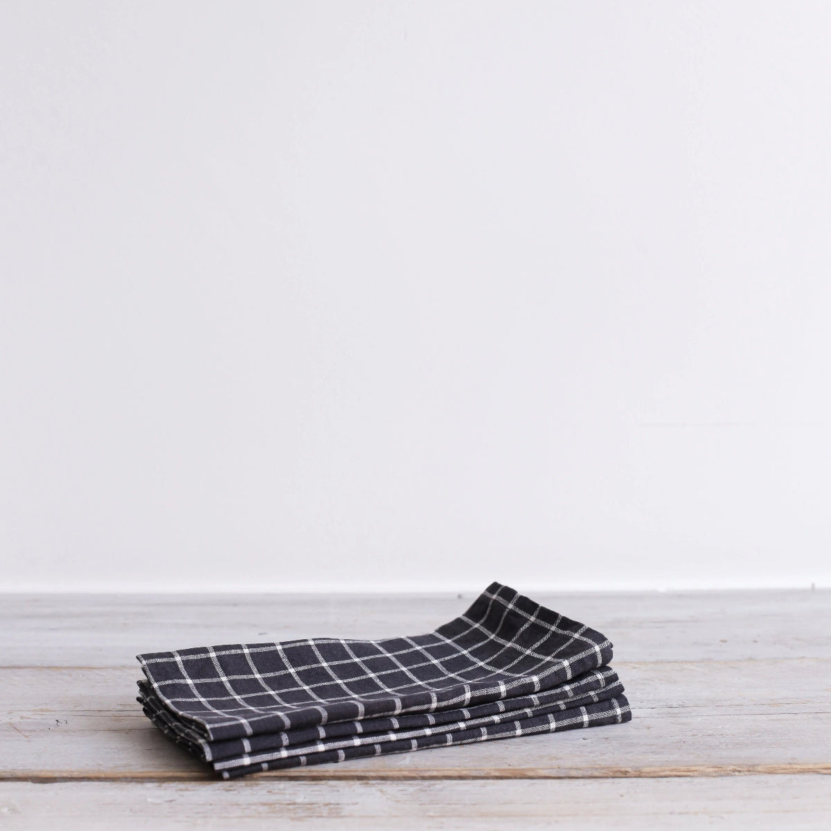Midnight Grid 100% Linen Set of 4 Napkins