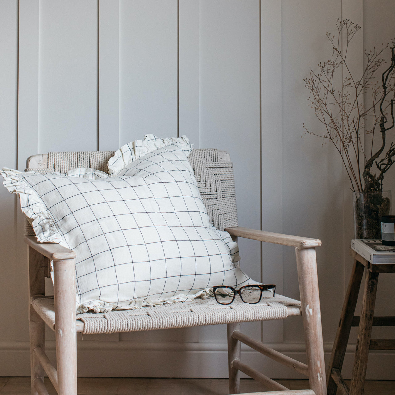 Olivia Ruffle Cushion - Grid 60 x 60cm