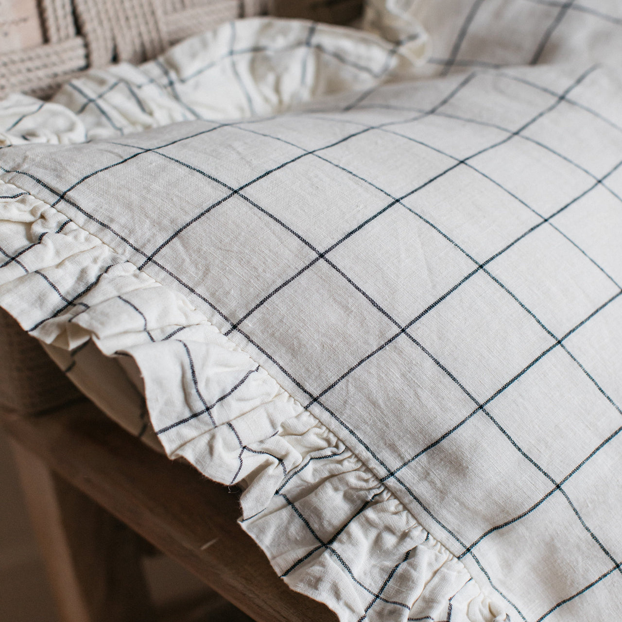 Olivia Ruffle Cushion - Grid 60 x 60cm