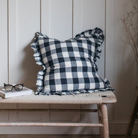 Thumbnail for Olivia Ruffle Cushion - Midnight Gingham 60 x 60cm