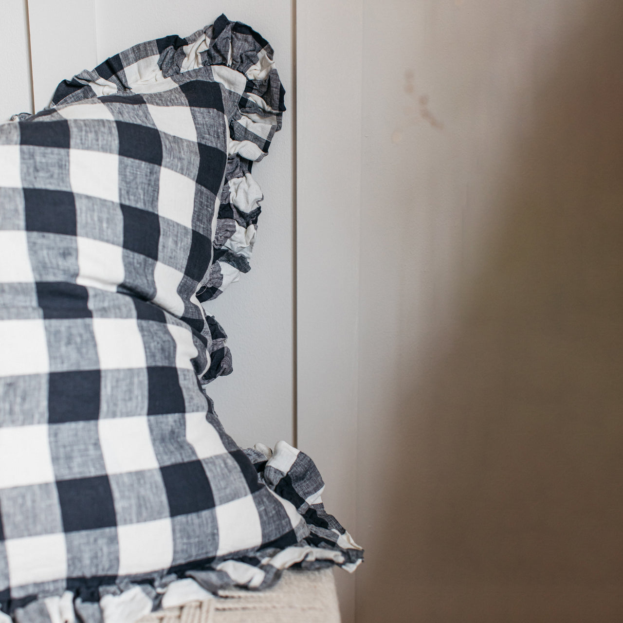 Olivia Ruffle Cushion - Midnight Gingham 60 x 60cm