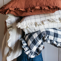 Thumbnail for Olivia Ruffle Cushion - Midnight Gingham 60 x 60cm