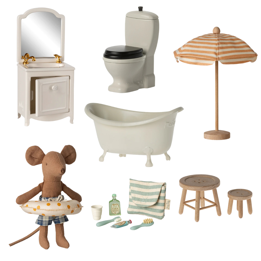 Maileg Bathroom bundle With Little Brother Beach Mouse