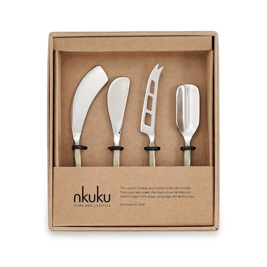 Nkuku Darsa Cheese Knife Set - Brushed Gold (Set of 4)