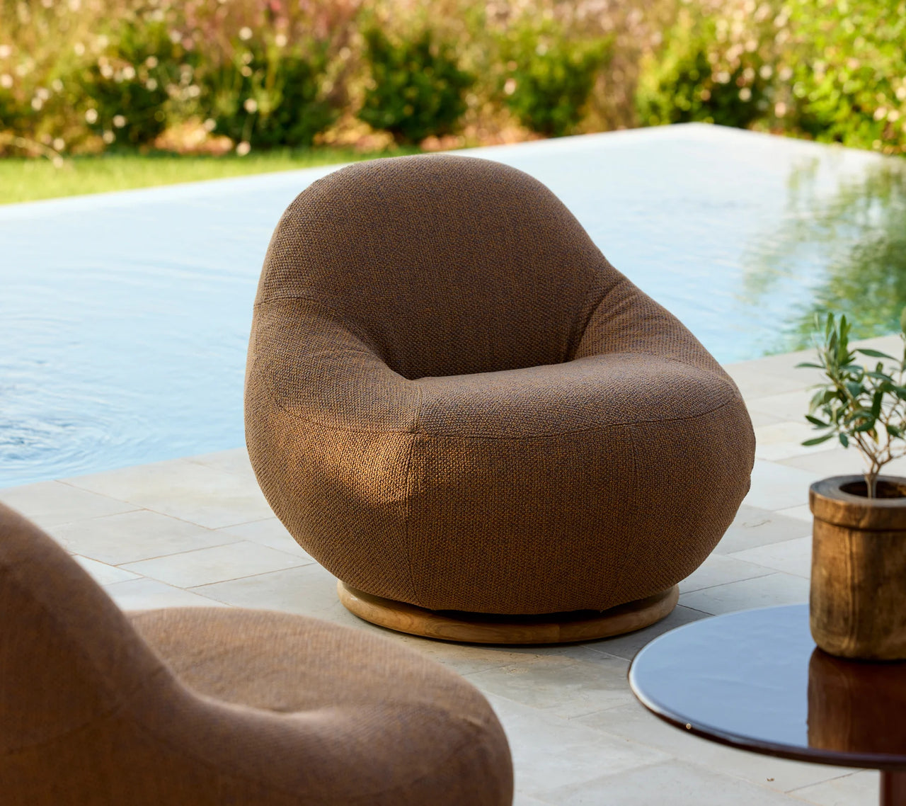 Gem Lounge Chair with Teak Swivel : Umber Brown