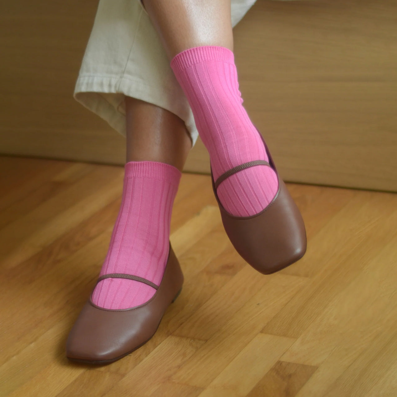 Her Socks - Mercerized Combed Cotton Rib Bright Pink