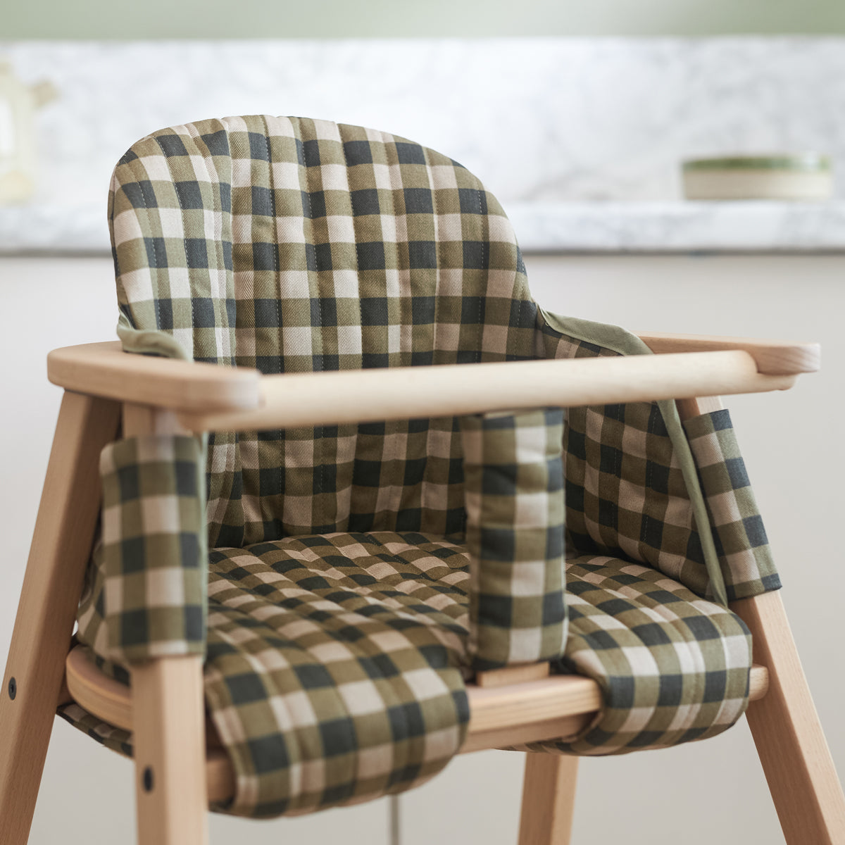 Nobodinoz Growing Green High Chair Cushion - Green Checks
