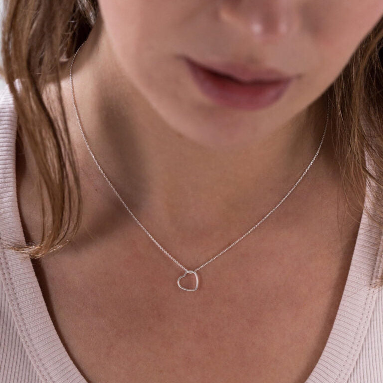 Silver Open Heart Necklace 16” Chain