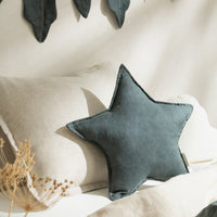 Thumbnail for Nobodinoz Français Linen Star Cushion - Green Blue
