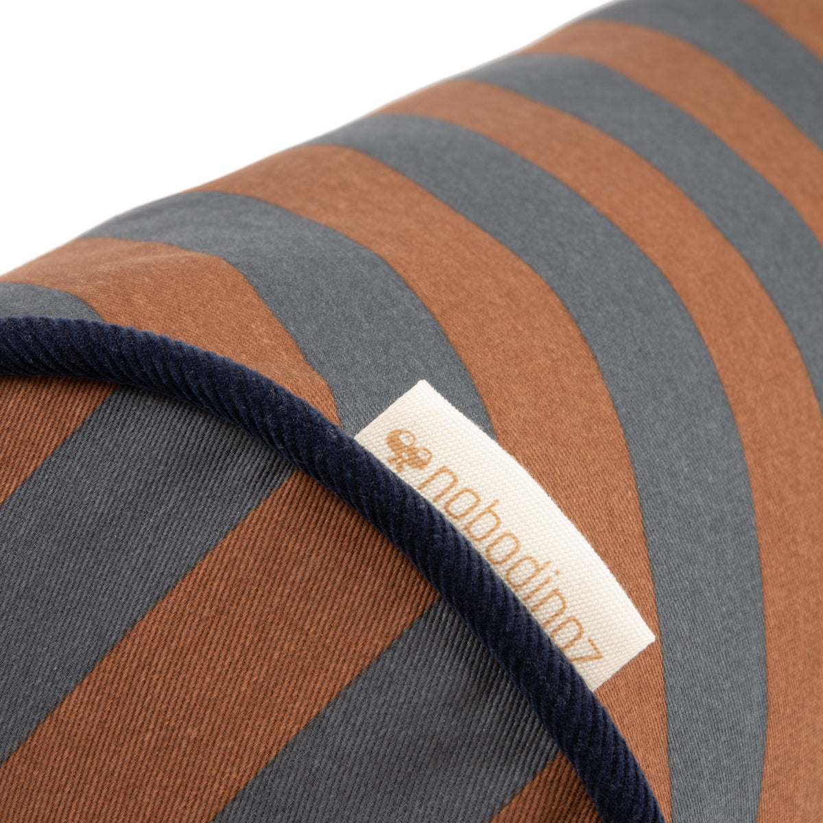 Nobodinoz Majestic Cylindric Cushion - Blue Brown Stripes
