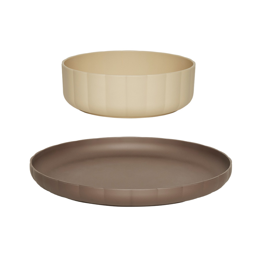 Pullo Plate & Bowl Set of 2 - Taupe/Vanilla