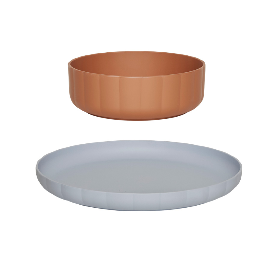 Pullo Plate & Bowl Set of 2 - Caramel/Ice Blue