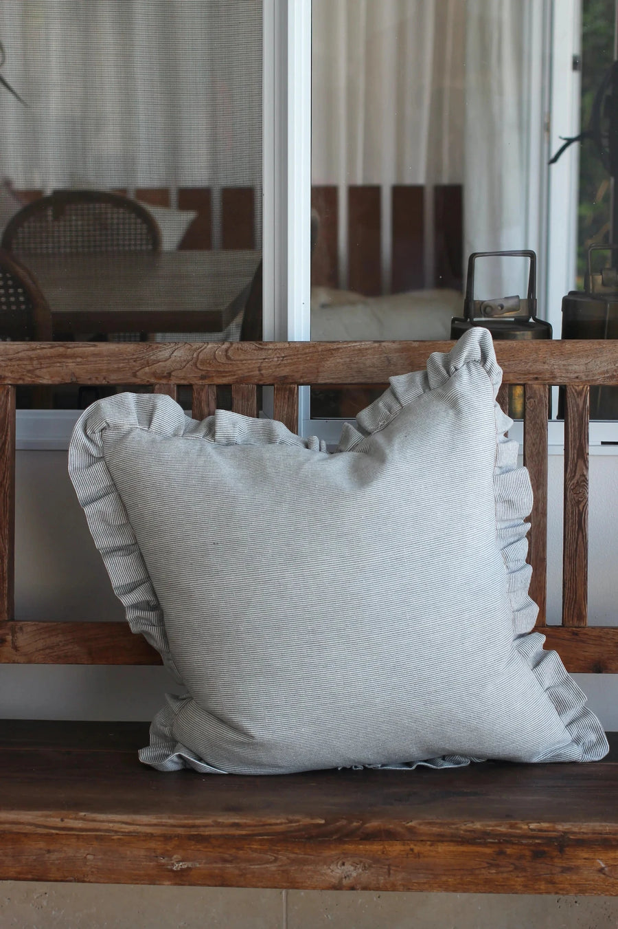Pinstripe Frill Cushion Charcoal 50 x 50 cm
