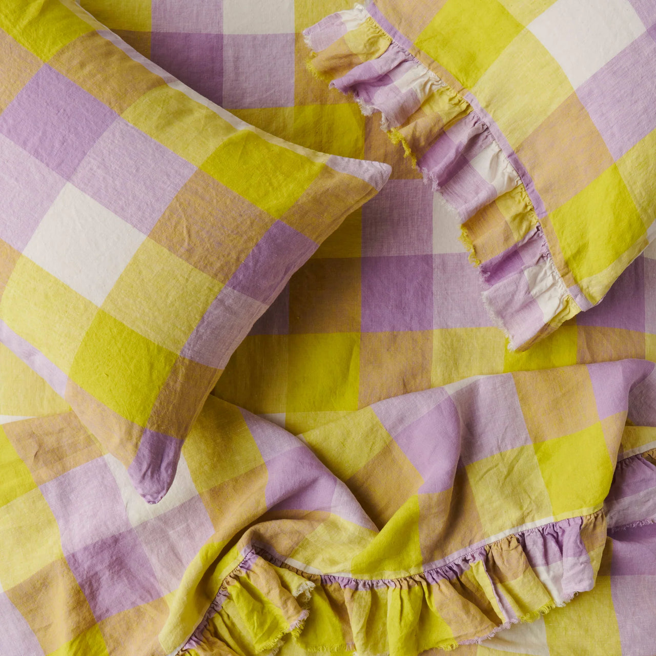 Society of Wanderers Lavender Fizz Ruffle Flat Sheet French Linen