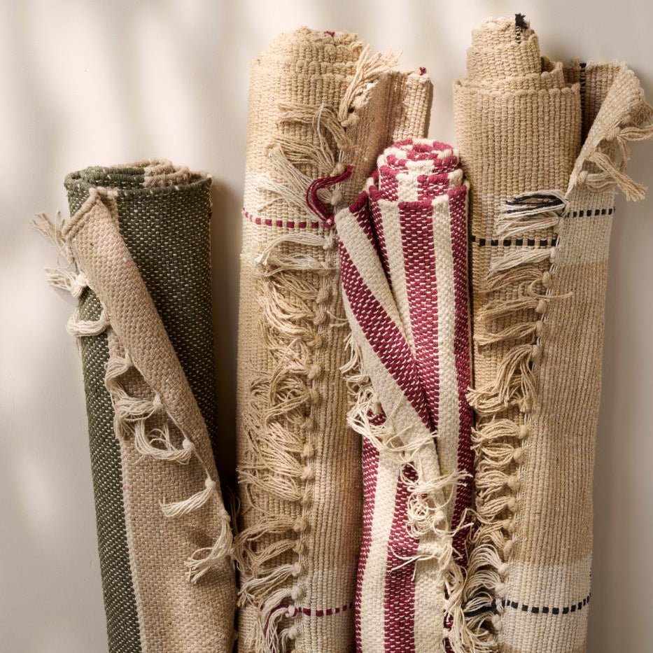 Floor Runner Cream and Beige w/Red Stripes
