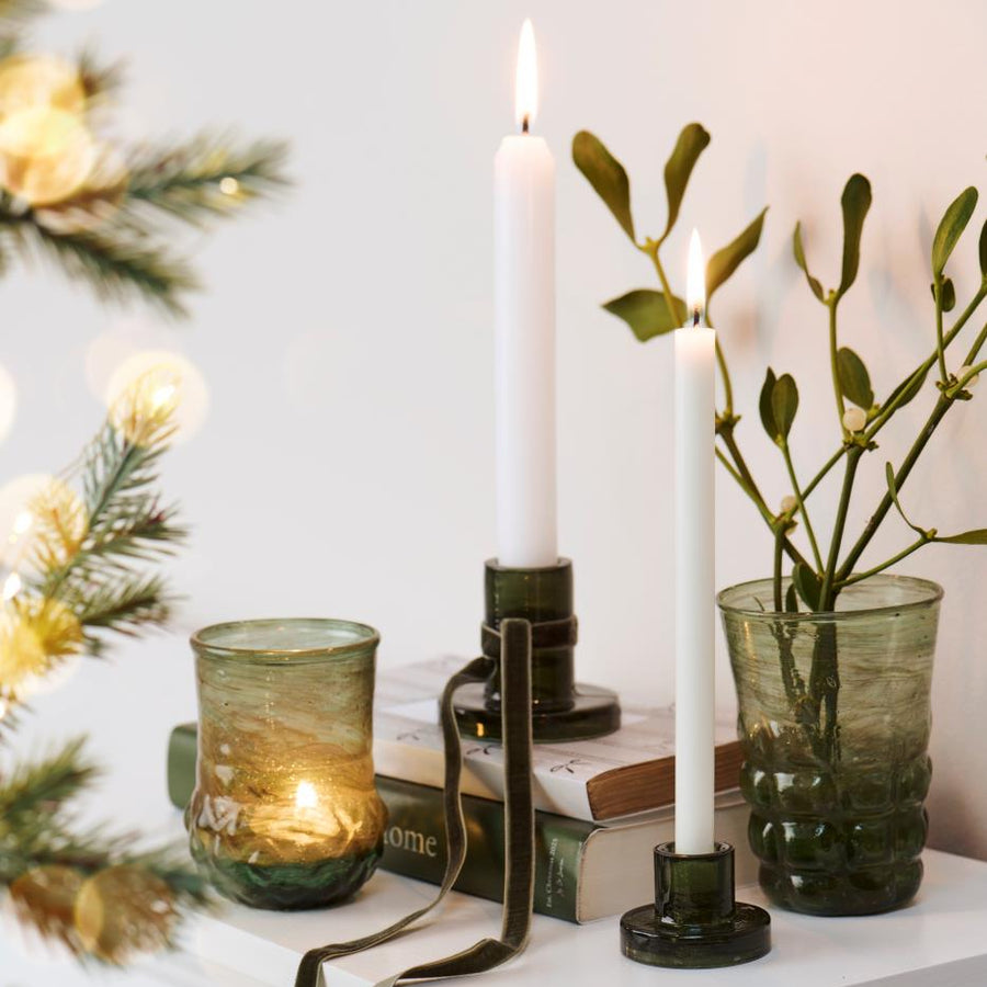 Candle Holder Glass f/2.2 cm Candle Green