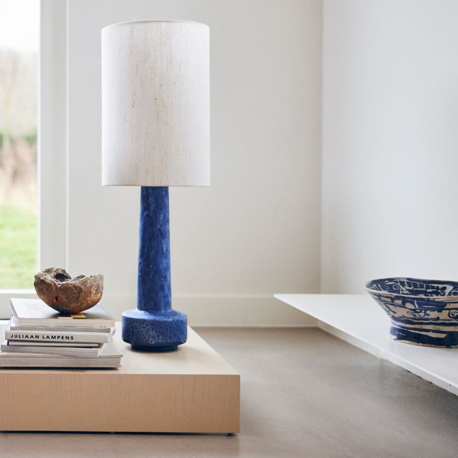 Retro Stoneware Lamp Base Blue with Shade