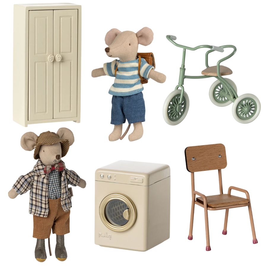 Maileg Utility Bundle with Grandad Mouse and Big Brother Mouse with Tricycle