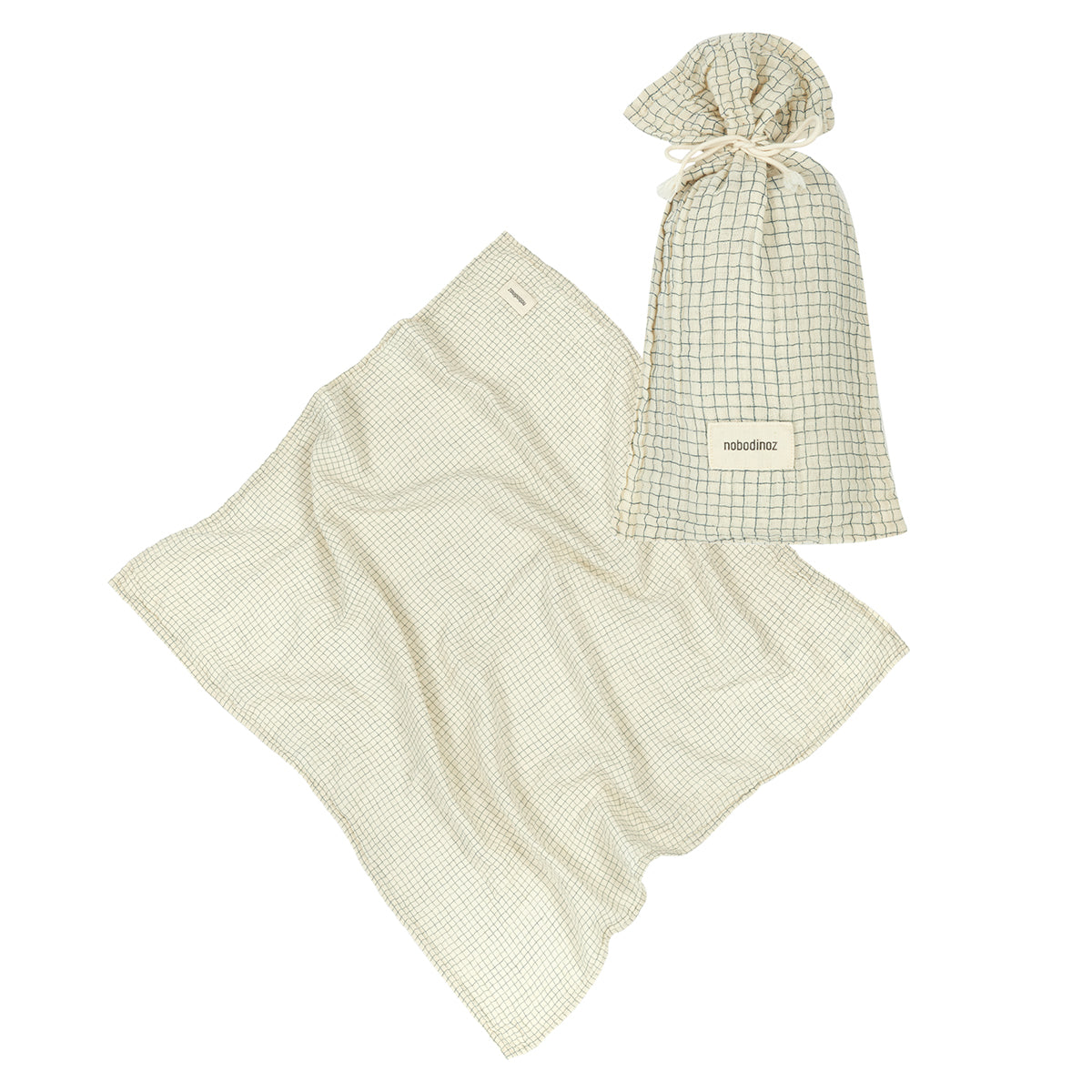 Wabi Sabi Birth Gift Swaddle Blue Grid