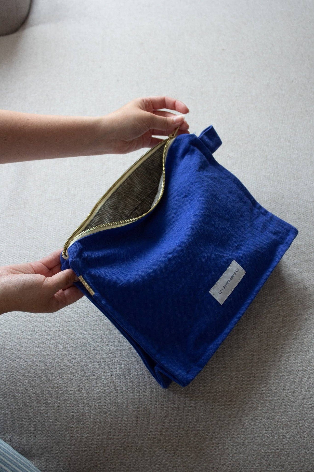 Ultramarine blue toiletry bag in thick organic cotton canvas