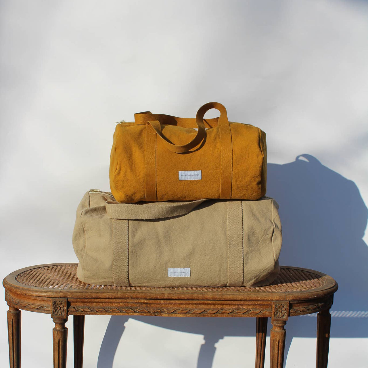 Mini bowling bag in saffron yellow organic cotton canvas