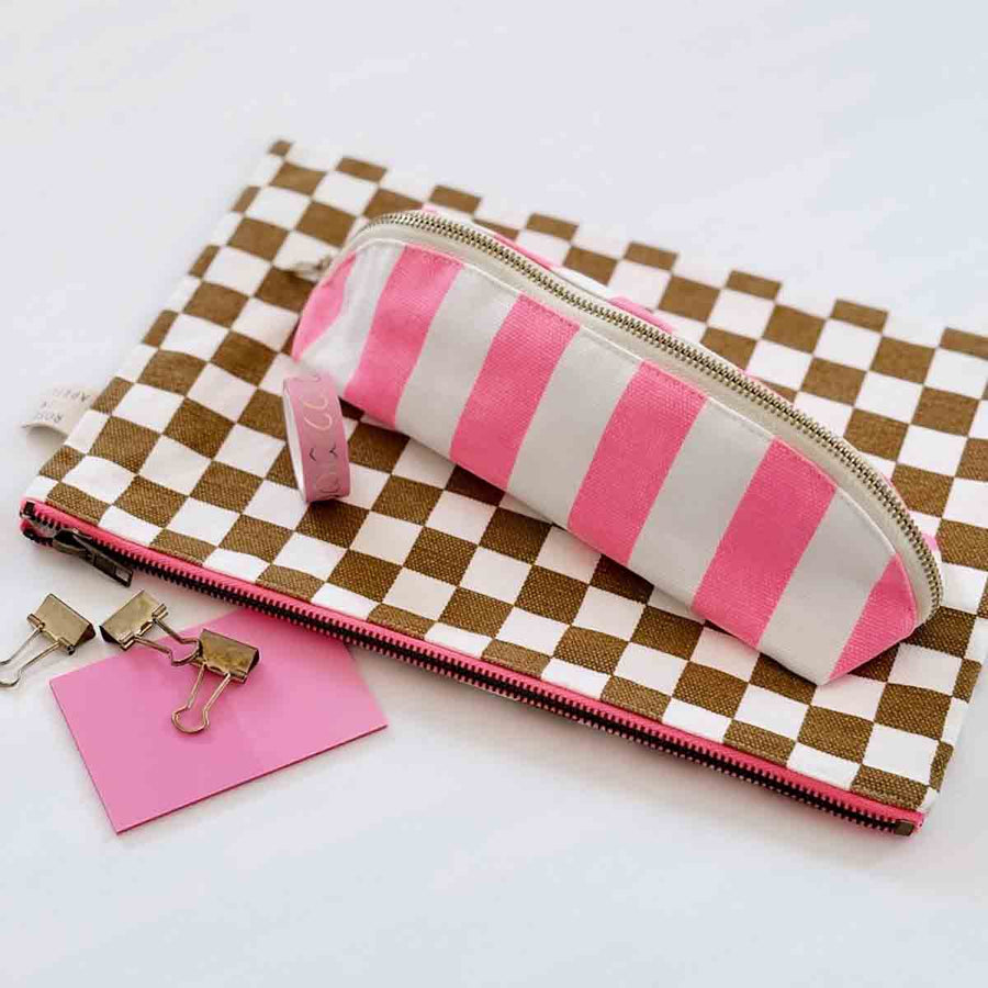 PENCIL CASE GASTON STRIPES NEON PINK