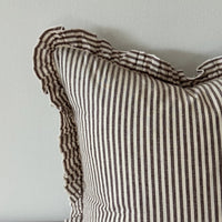 Thumbnail for Darcy Ruffle Cotton Cushion 45x45 - Dark Brown Stripe