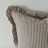 Thumbnail for Darcy Ruffle Cotton Cushion 65x65 - Dark Brown Stripe